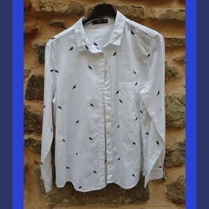 Mango White Shirt with Black Pattern